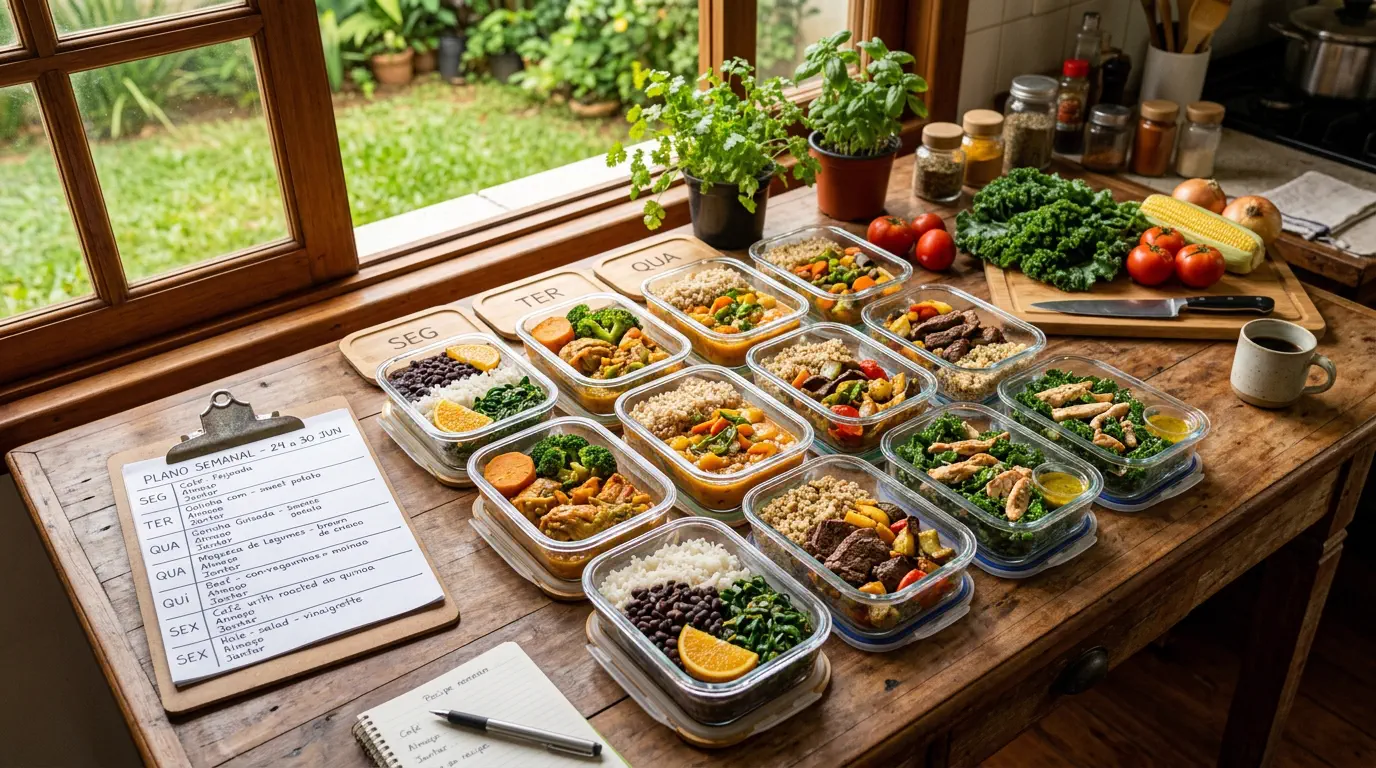 como economizar fazendo marmita fit com cardapio semanal organizado em potes