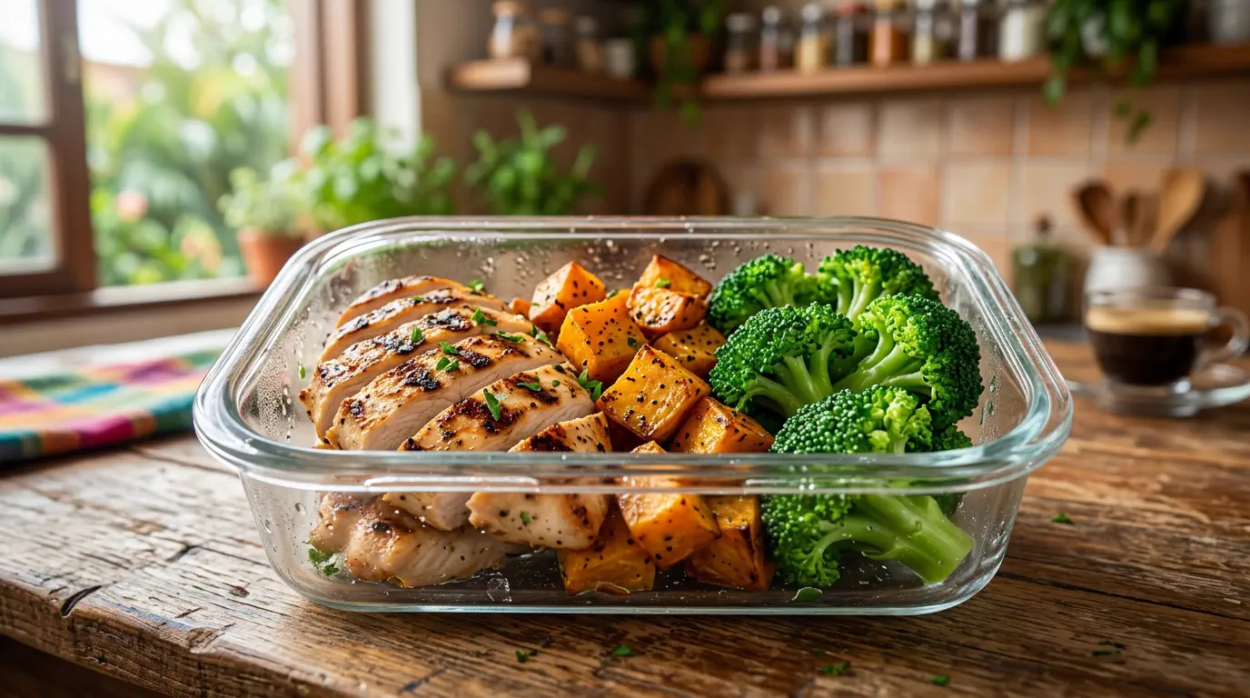 Marmita de frango fit para secar barriga em pote de vidro com legumes